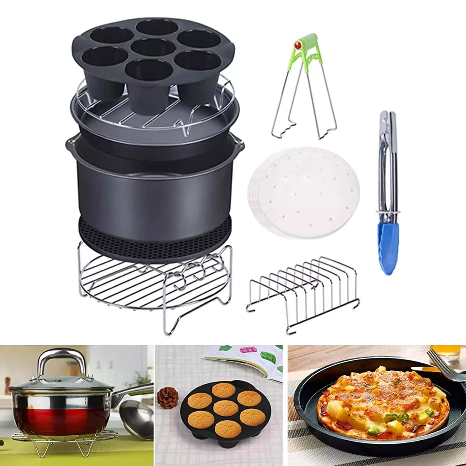 

Набор аксессуаров для фритюрницы, комплект из 11 предметов, зажим для пиццы, приготовление пищи