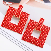 square metal full dangle earrings for women 2022 trend vintage luxury sparkly crystal design pendant party jewelry accessories