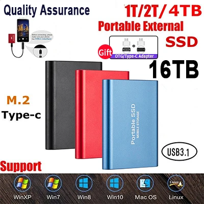 Внешний жесткий диск SSD USB 3 0 на ТБ внешний для компьютера портативный HD 16