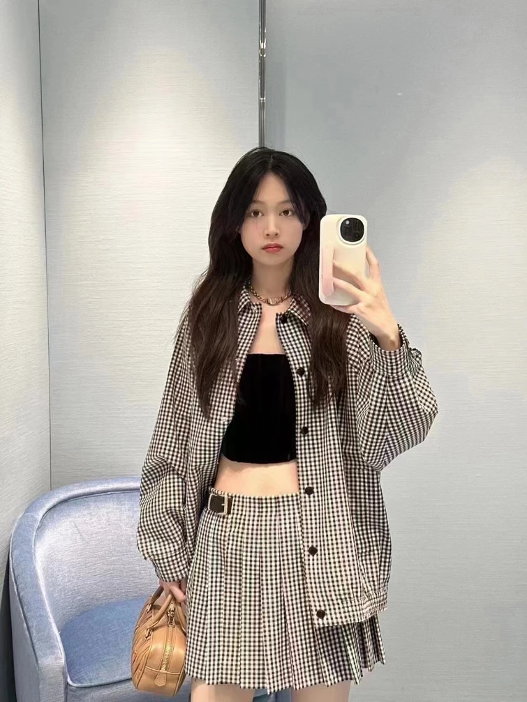 

154781 154779 Модный классический модный роскошный дизайн новый цветной клетчатый пиджак средней длины и юбка Женский M5