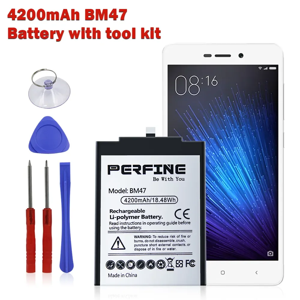 

2023New Perfine Battery BM47 for Xiaomi Redmi 3 3S 3X 4X 4200mAh Built-in Li-Polymer Battery with Repair Tools