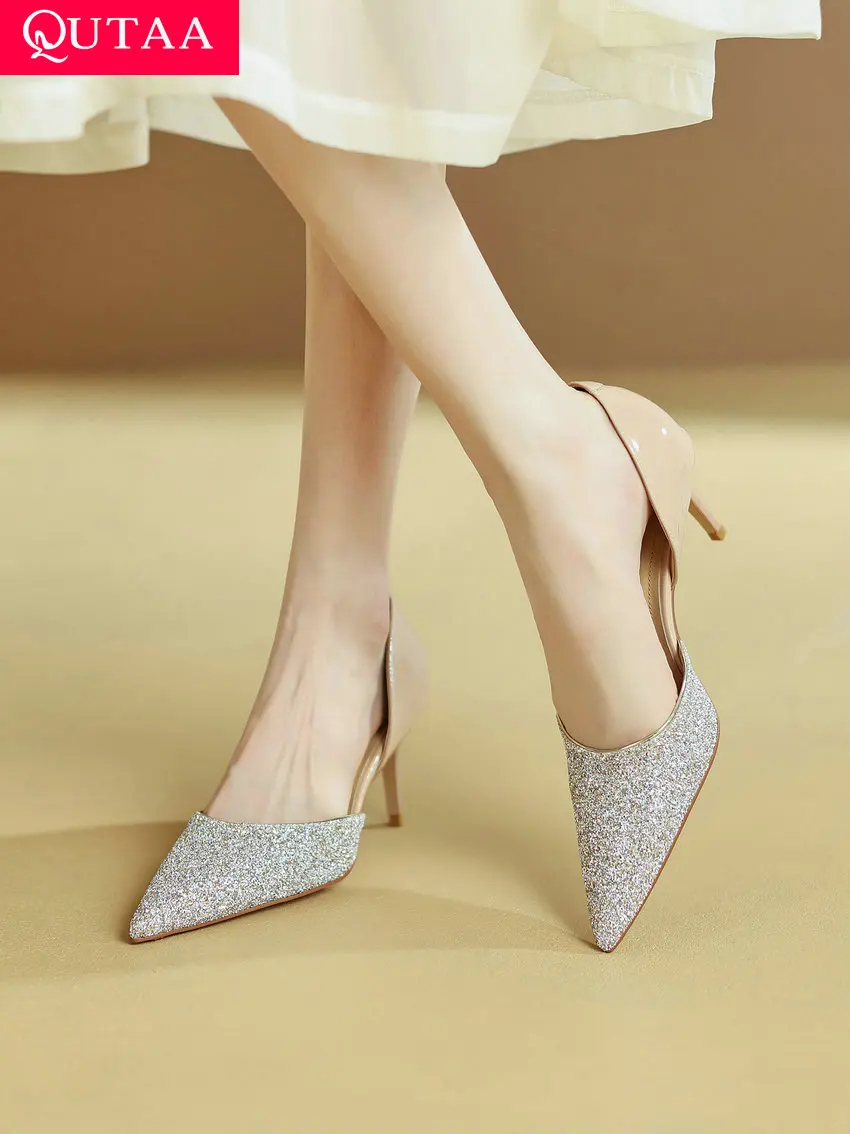 

QUTAA 2022 Thin High Heels Pointed Toe Women Pumps Spring Summer Patent Leather Office Lady Party Office Prom Fashion Size 34-39