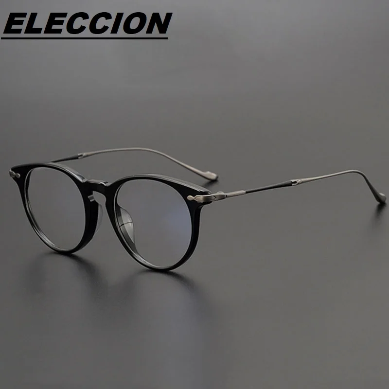 

ELECCION Retro Acetate Glasses Frame For Men Optical Myopia Clear Lens Prescription Eyeglasses Round Spectacle Frames Eyewear