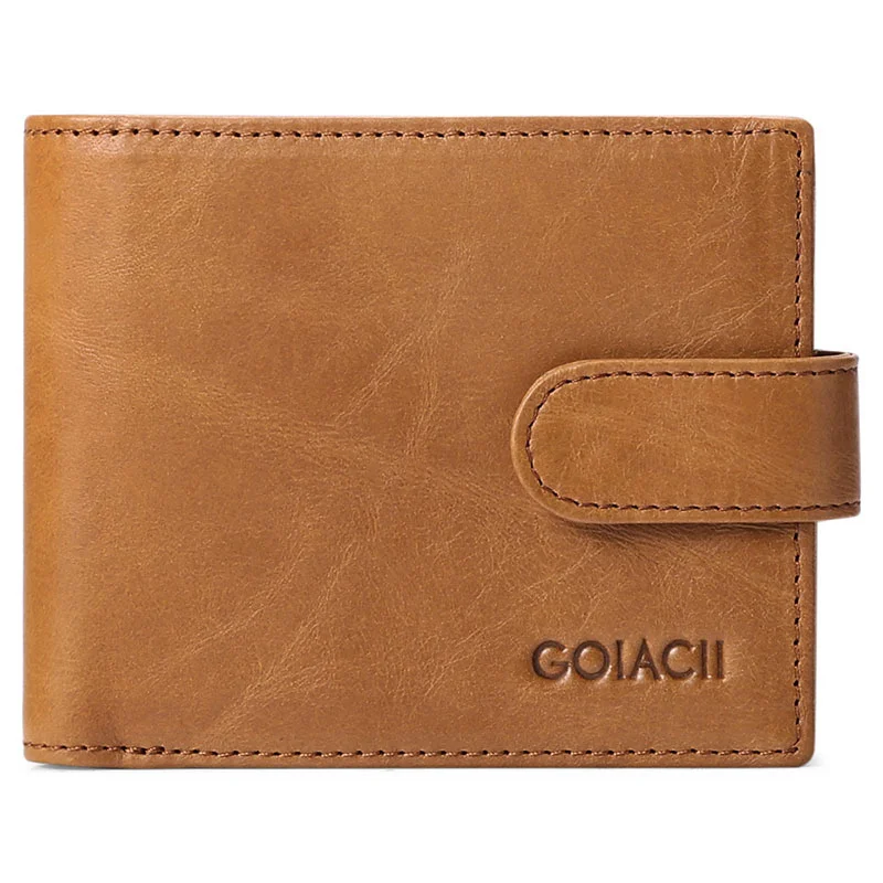 

New Men's Short Money Bag Head Layer Oil Wax Cow Leather Zipper Wallet Leather Buckle Wallet
