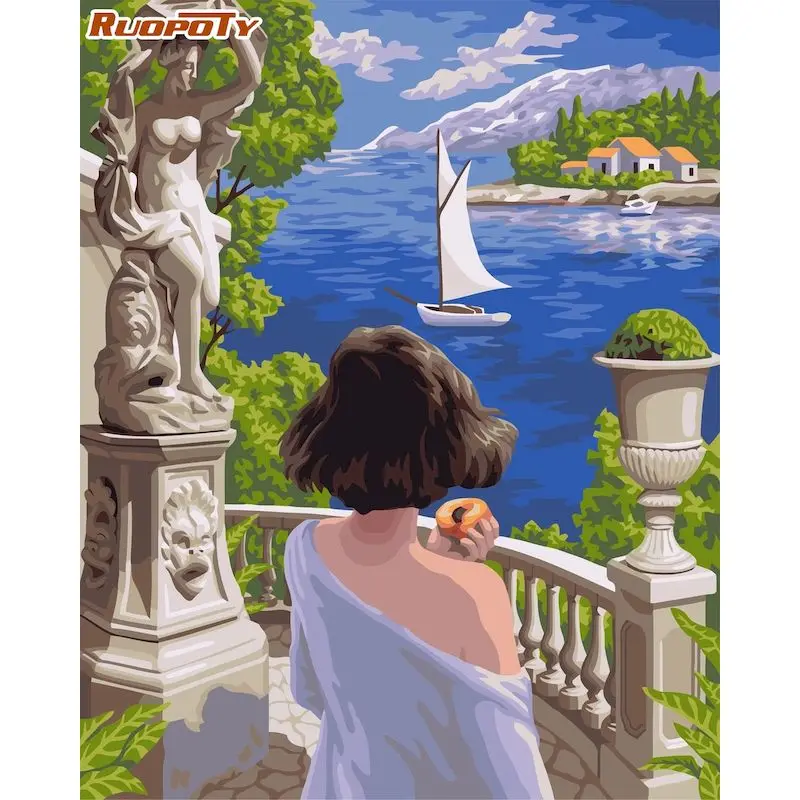 

RUOPOTY Picture By Number Girl Kits DIY Unique Gift Painting By Number Landscape On Canvas HandPainted Home Decor Art Gift