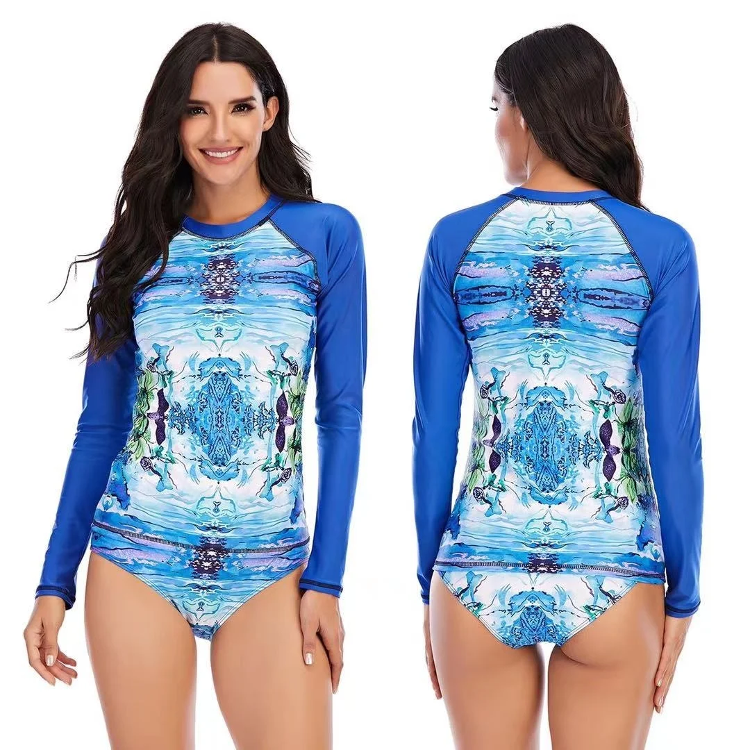 

Новый женский спортивный купальник из двух частей, неоновый Купальник с длинным рукавом, боди, женские костюмы для серфинга, купальный кост...