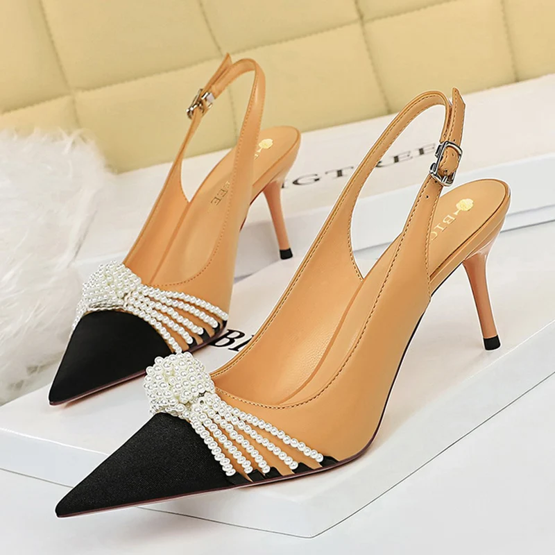 2022 Роскошные Брендовые женские белые телесные Босоножки на каблуке с жемчугом и