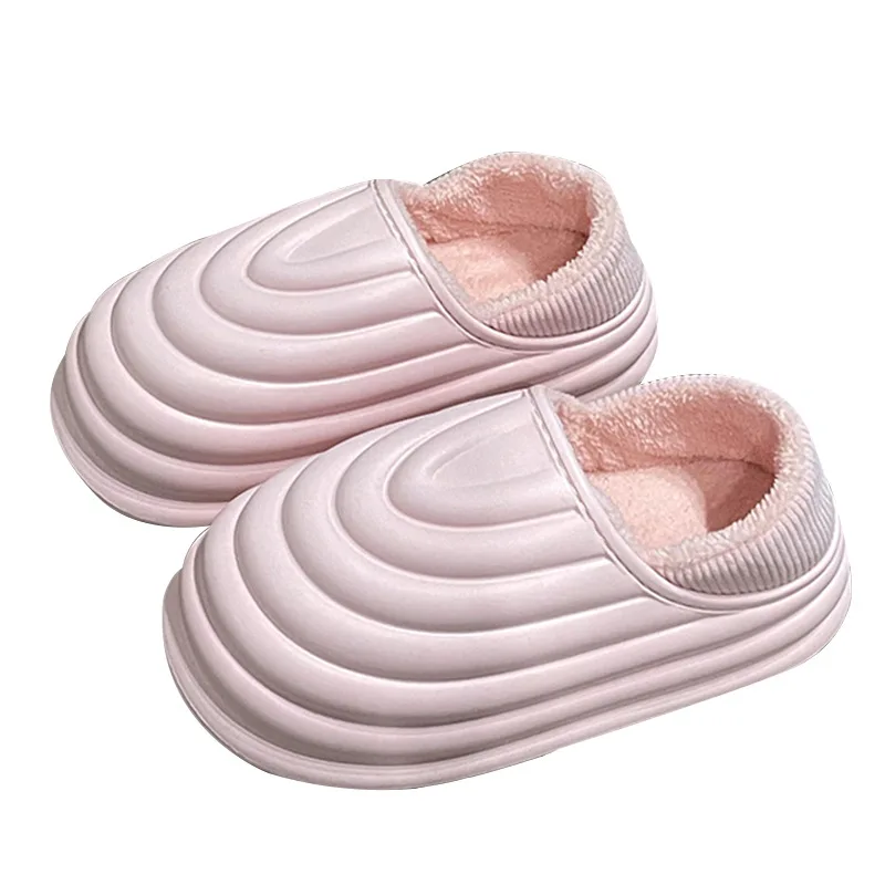 EVA waterproof plush bubble slippers Women fleece warm winter casual platform shoes Couple home indoor men furry fluffy slippers