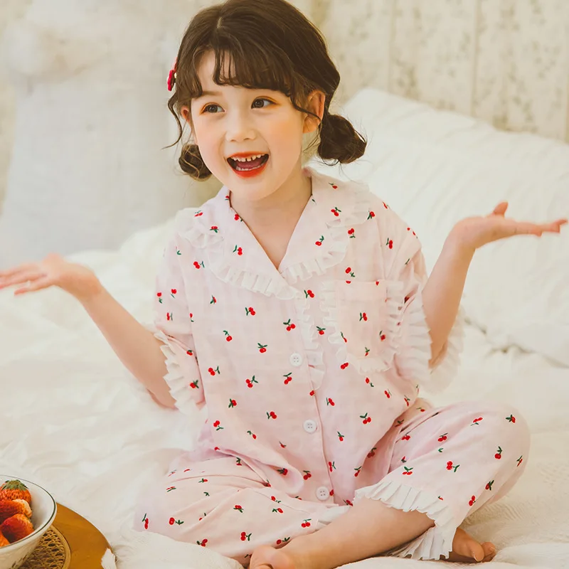 

Girls Pajamas Summer New Short Sleeve Princess Thin Patchwork Fashion All-match Pajama Set Tops and Pants Two Piece Set