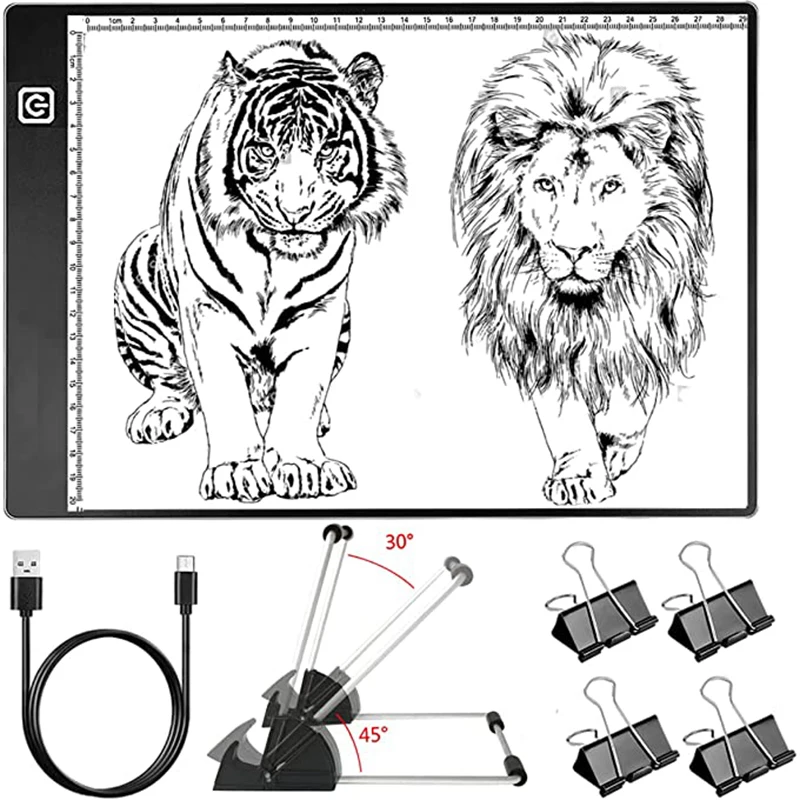 

A4 LED Tracing Light Box with Scale,Art Light Pad Light Table with USB Power,Ultra-Thin Copy Board for Diamond Painting Drawing
