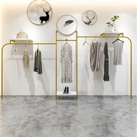 high grade clothing store display rack stainless steel wall womens clothing store double shelf bright gold high grade clothes
