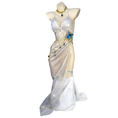 Женский костюм для косплея Хелен, белое перламутровое платье с лямкой на шее