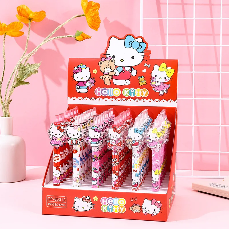 

48 шт. в коробке, Новая креативная модель с милым котом Sanrio, мультяшная акриловая гелевая ручка, ручка ручной работы, подарок, оптовая продажа