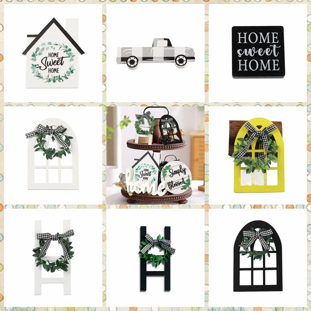 

Wooden Hanging Sign Creative Exquisite Pastoral Style Layered Tray DIY Wood Door Frame Window
