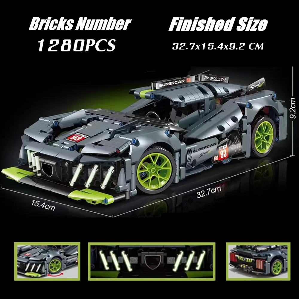 

1:14 1280PCS Peugeoted 9X8 Le Hybrid Hypercar Mans Super Racing Car Smaller 42156 Model Building Blocks Brick Kid Gift