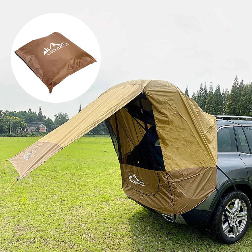 Outdoor Car Tail Tent Brown Car Tents for Camping SUV Car Awning Canopy Screen Window Wind Resistance Waterproof for Car Trave