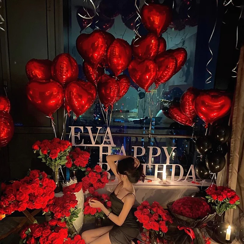 

10pcs 18inch Rose Gold Red Pink Love Heart Foil Balloons Valentines Wedding Decoration Helium Balloon Birthday Party Supplies