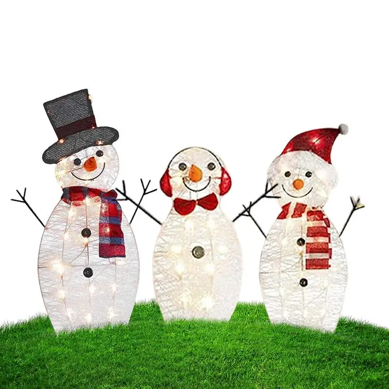 

3pcs Cute Acrylic Snowman Family Christmas Decor Lighted Snowman Yard Sign Snowman Porch Sign with LED Lights Craft for Yard Law