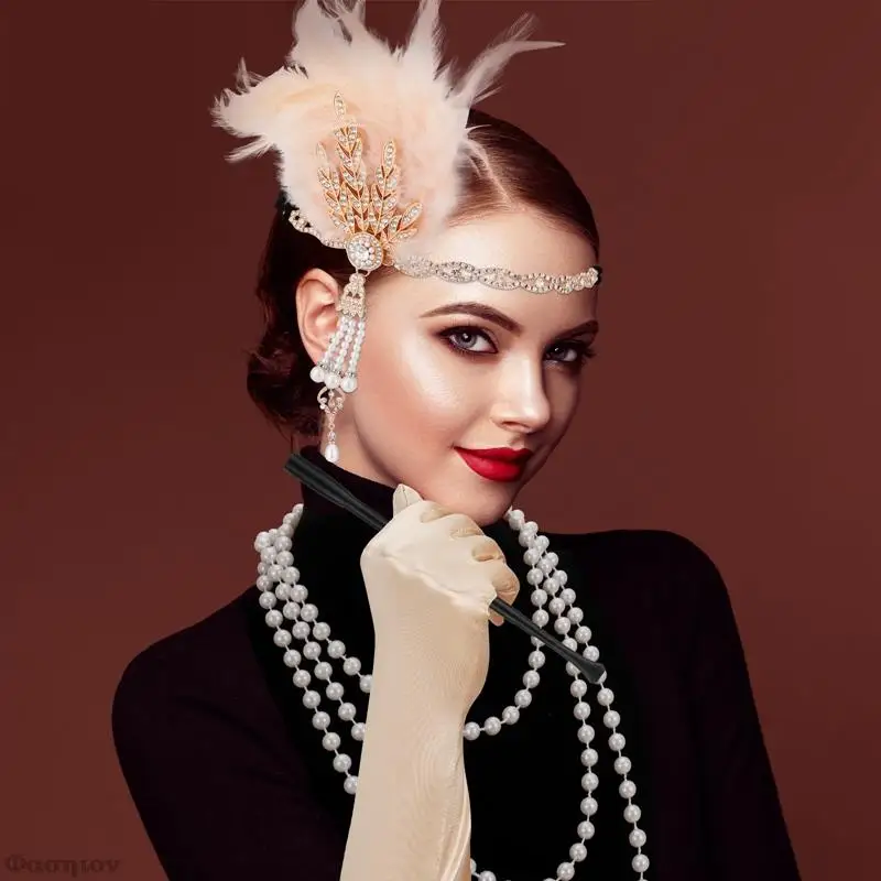Новинка 1920s Flapper Retro вечерние Props GATSBY CHARLESTON повязка на голову жемчужное ожерелье с