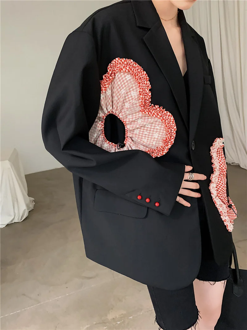 Fashion Office Blazer with Big Flowers Embroidery 2021 New Women Simple Single Button Casual Commute Blazer Suit with Pocket