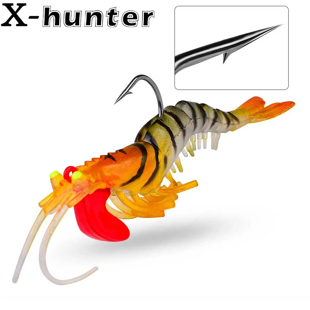 

6g-19g Luminous Eyes Silicone Shrimp Baits Fishing Lures Bionic Soft Prawn Lures Jig Head Lifelike Sinking Swimbait Hook Wobbler