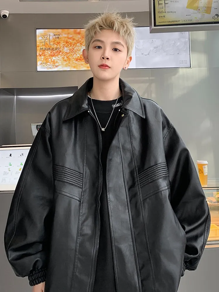 Кожаное пальто верхняя одежда мужская весенне-осенняя модная брендовая Ins
