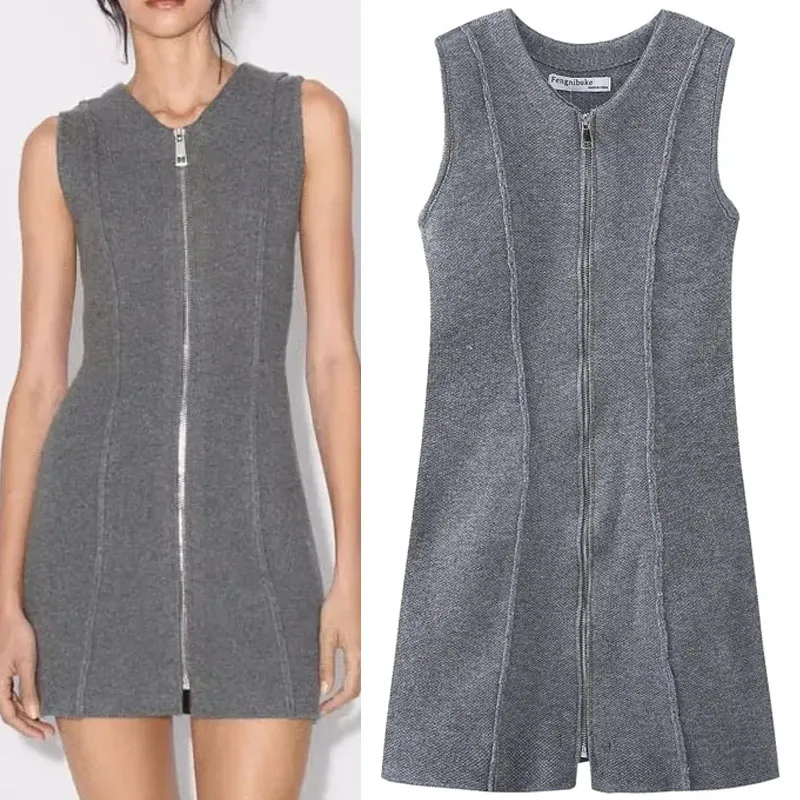 

Женское трикотажное платье-чехол на молнии, с V-образным вырезом