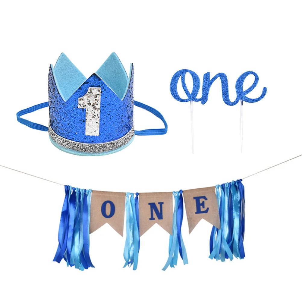 

1st decoration first for one cake topper sign- Party Decor Decorative Banner Set Party- Decorative Flags Party Prop
