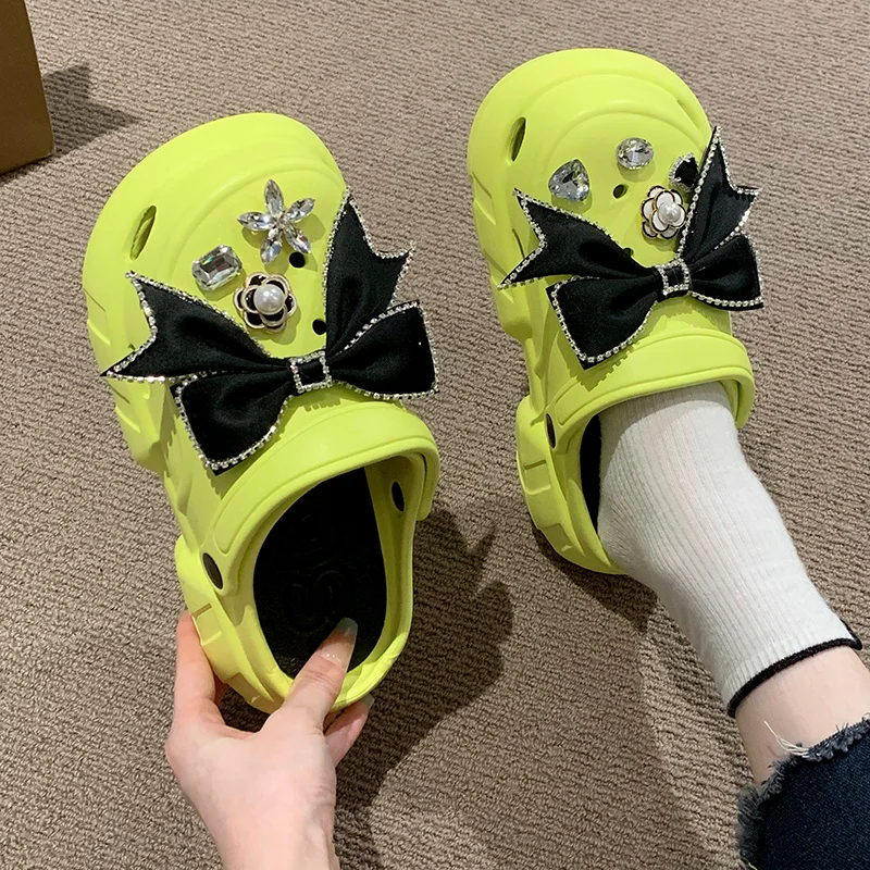 

Women's EVA Slippers 2023 Summer New Rhinestone Bow Non-slip Platform Shoes Slip-on Outdoor Beach Flip Flops Femme Zapatillas