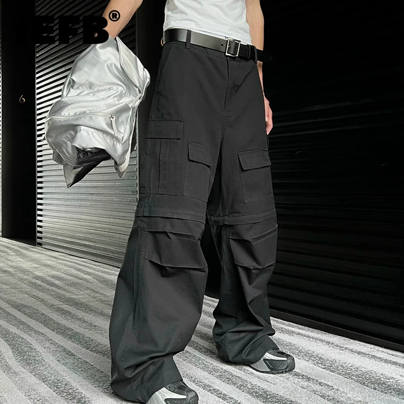 IEFB Summer Trendy Overalls Men's Washable Multi Pocket Niche Design Loose Male Wide Leg Cargo Pants Fashion Streetwear 9C591