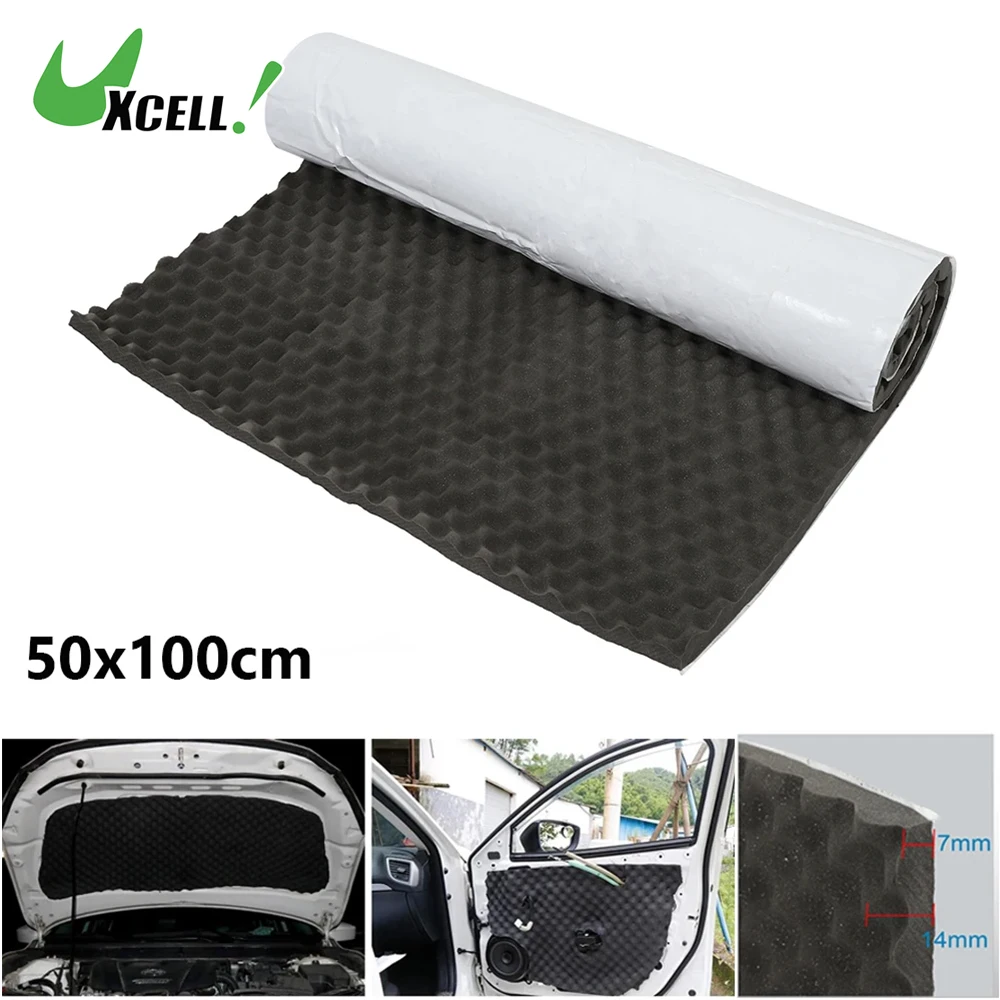 

UXCELL 7-14mm Thickness 50x100cm Car SoundProof Cotton Insulation Deadener Mat Wavy Memory Foam Sound Heat Insulation Pad