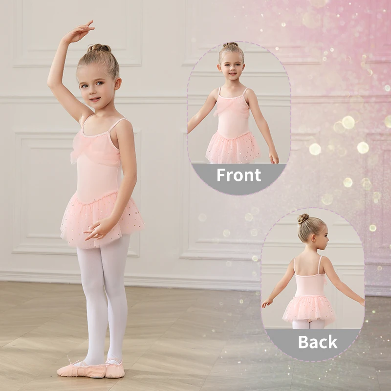 RUYBOZRY Ballet Dress Girs Leotard Tutu Ballet Dance Clothes Camisole Ballet Outfit For Kids Sequins Pink Dancing Dress Costumes