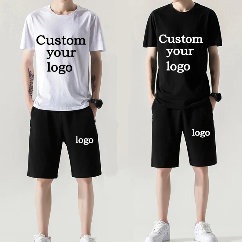 Summer Men's Suit Short Sleeve T-Shirt Suit Print Sportswear Casual Oversized Top Shorts Breathable Custom logo Sportswea