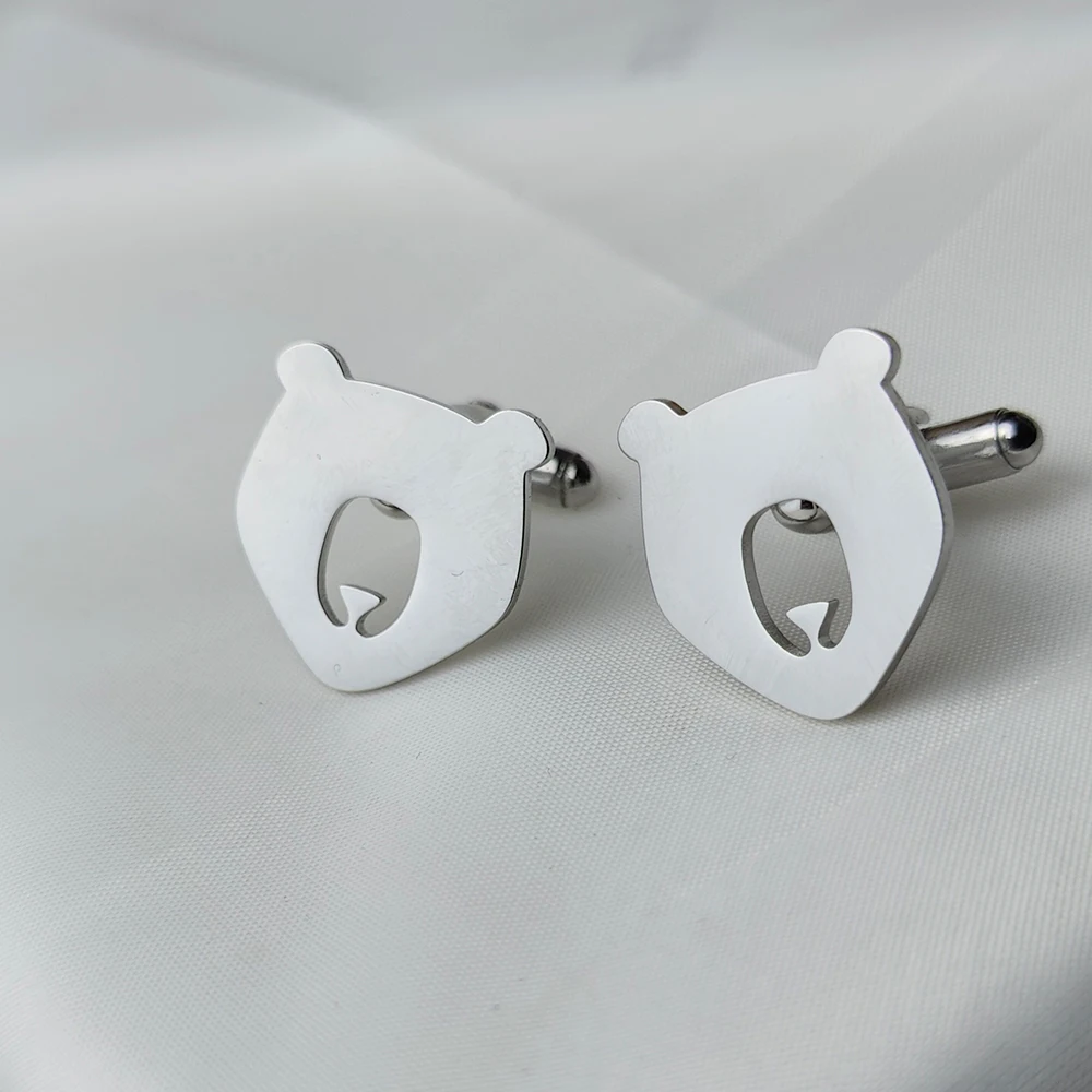 

Men's Cute Bear Cufflinks Quality Stainless Steel Silver Color Gold Animal Cuff Links Wholesale & Retail
