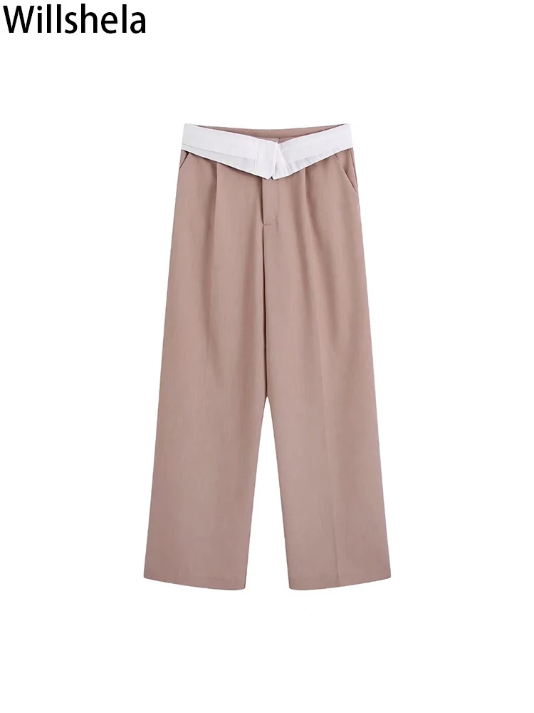

Willshela Women Fashion Patchwork Front Zipper Trousers Vintage High Waist Full Length Female Chic Lady Pants