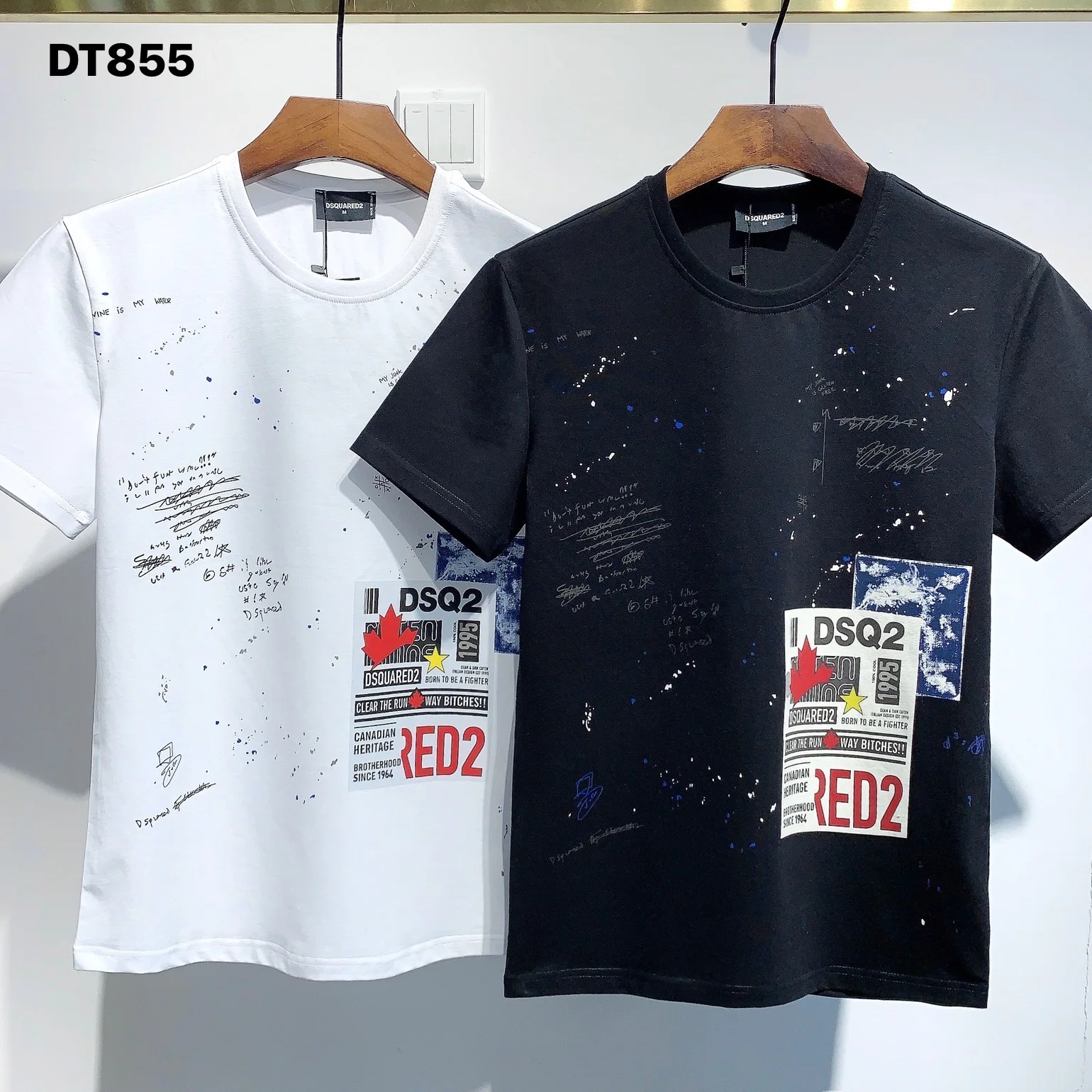 

Men's DSQUARED2 WANT short-sleeved T-shirt summer new personality trend youth printed letters pure cotton breathable