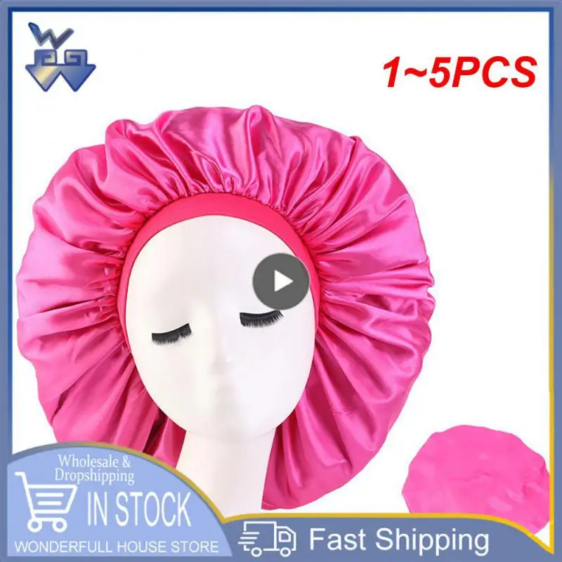

1~5PCS Women Night Sleep Hair Caps Silky Bonnet Satin Double Layer Adjust Head Cover Hat For Curly Springy Hair Styling