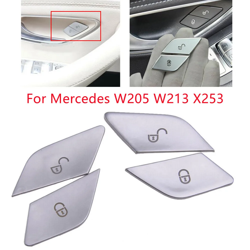 

4pcs Chrome Door Lock Switch Button Cover Set For Mercedes C Class W205 15-19 E Class W213 16-19 GLC Class X253 16-19(4 Door)