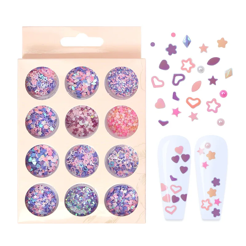 

12 Box Sequins Holographic Holo Love Star Pink White Nail Body Art Glitter Sequin Nails Paillette Flake Decoration Manicure Tool