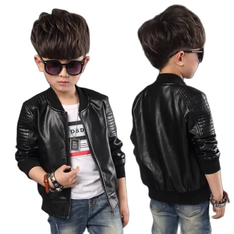 

2022 Fashion Boys pu Leather Jacket Spring Autumn New Middle and Large Children's KoreanThinTops Children's Leather Jackets1-12Y