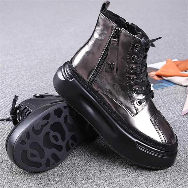 

Women Shoes New Black Leather Ankle Boots Women Punk Shoes Thick Bottom Motorcycle Boots Patent Leather Ankle Boots