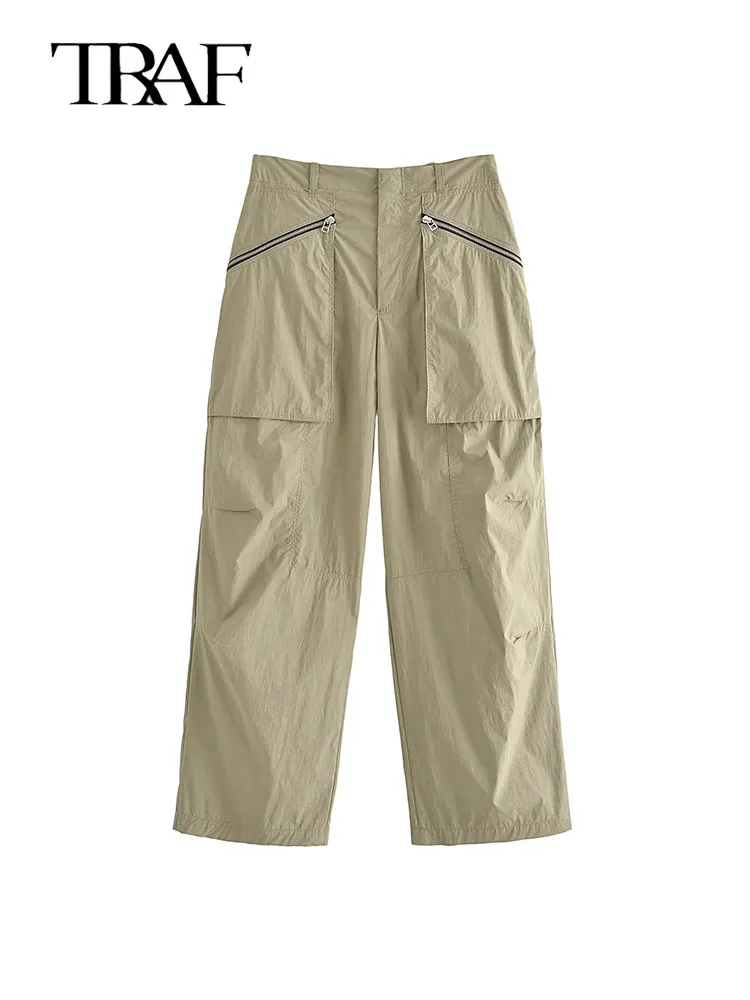 

Брюки-карго TRAF женские с завышенной талией, повседневные штаны с широкими штанинами, уличная одежда для бега, Y2K, лето 2023