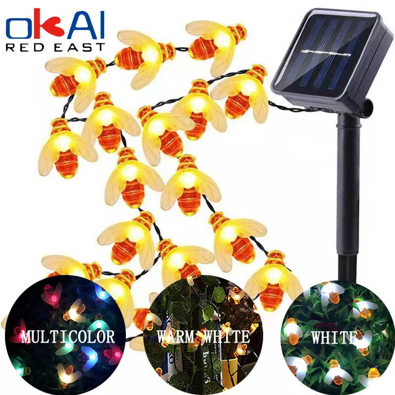 

Waterproof Outdoor Cute Honey Bee LED Fairy String Lights Solar bee light Christmas Garland Lights for Garden Fence Patio