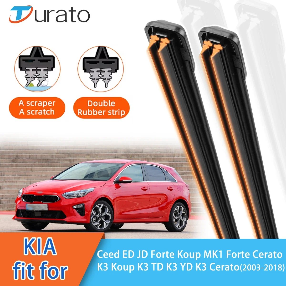 Фото Для KIA Ceed ED JD Forte Koup MK1 Cerato K3 Koup TD YD: Двойные резиновые щетки стеклоочистителя для лобового стекла, автомобильные аксессуары №1