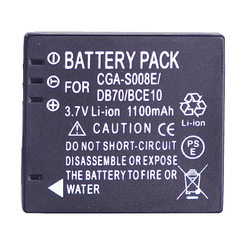 CGA-S008E Battery 1100mAh 3.7V for Panasonic DMC-FS3 FS5 FS20 FX30 FX33 FX35 FX36 FX37 CGAS008E CGA S008E DMW-BCE10 DB70 Camera