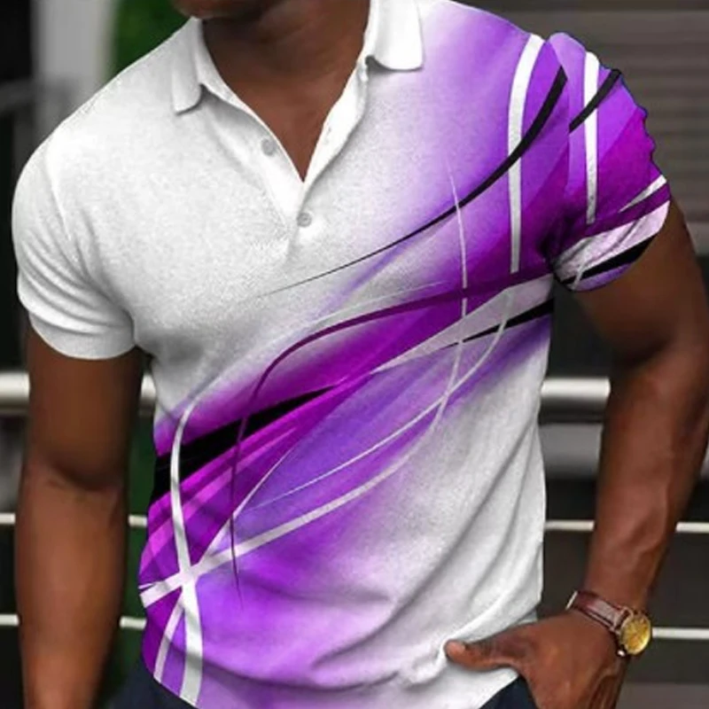 

Streetwear Men's T Shirt Pullover Fashion Print Formal Shirts Summer Short Sleeve Tee for Man 2023 Lapel Button-up Polo Shirt