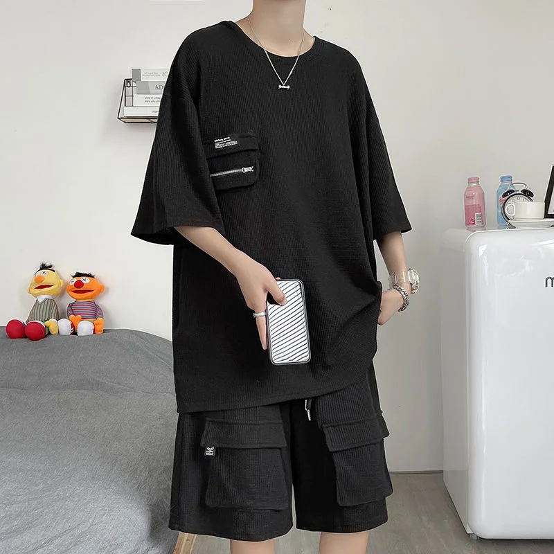 For Men Women 2023 Summer Extra Large Size Short-sleeved T-shirt Multi-pocket Shorts Casual Wear