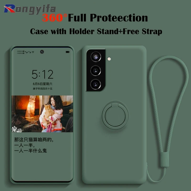 

Ring Holder Case For Samsung Galaxy S22 S21 S20 Ultra Plus FE A72 A52 A32 A13 A42 Bracket Liquid Silicone Cover Hand Strap Caps