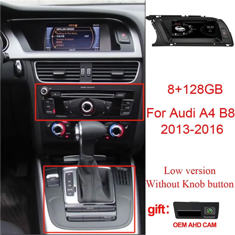 

8,8-дюймовый Android 14 Android Auto для Audi A4 B8 2009-2016 Мультимедийный плеер Auto CarPlay 8-ядерный 5G GPS-дисплей DSP GPS NO 2DIN