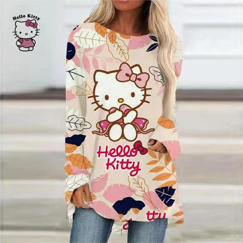 

Anime Cartoon Sanrio Hello Kitty Long Sleeve Top Y2K Spring and Autumn New Printed Round Neck Cartoon Pullover Gift for Friends
